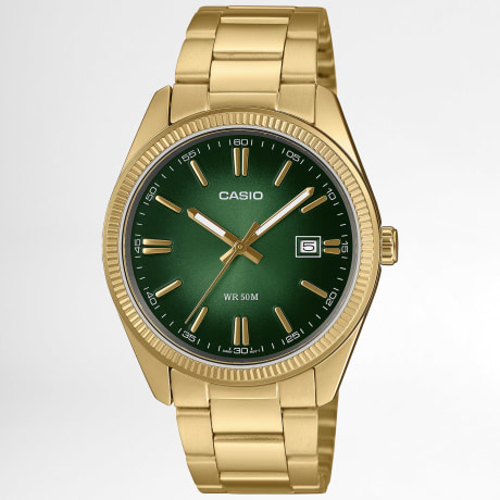Casio - MTP-1302PGC Donkergroen Gouden Horloge