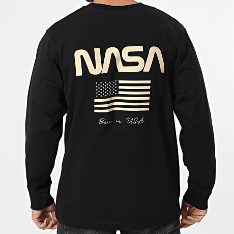 NASA - Camiseta Manga Larga Relaxed Rib Flag Born Negro Beige