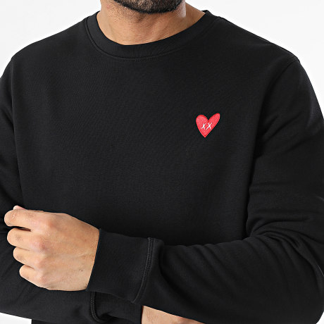 Luxury Lovers - Felpa Girocollo Ricamo Cuore Rosso Nero