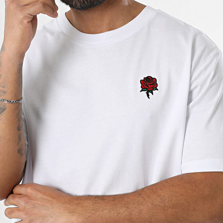 Luxury Lovers - Tee Shirt Oversize Grande Ricamo Rose Bianco