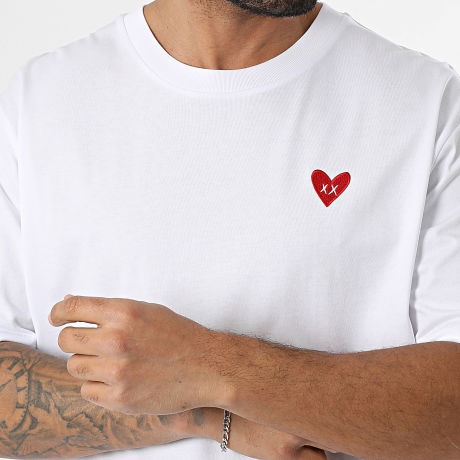 Luxury Lovers - T-Shirt Oversize Larga Ricamo Cuore Rosso Bianco