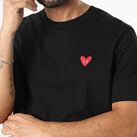 Luxury Lovers - T-Shirt Oversize Larga Ricamo Cuore Rosso Nero