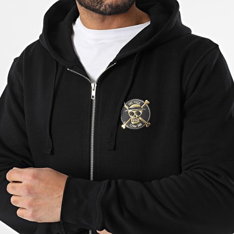One Piece - Sweat Zippé Capuche Badge Logo Noir Doré