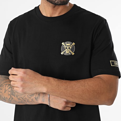 One Piece - Tee Shirt Oversize Large Badge Logo Noir Doré