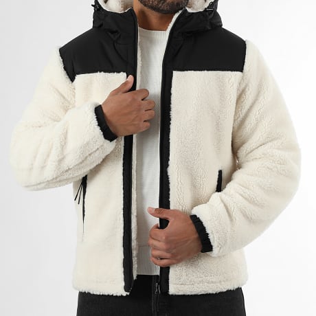 LBO - Chaqueta Polar con Capucha Bimaterial 0013 Beige Claro Negro
