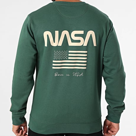 NASA - Born In USA Sudadera Cuello Redondo Bandera Verde Beige