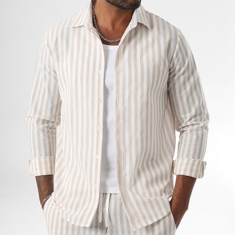 LBO - Chemise Manches Longues A Rayures Larges 1561 Beige Blanc