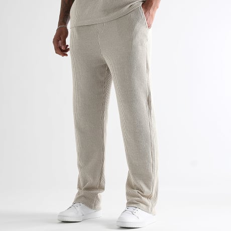 LBO - 3701 Pantalón ancho beige texturizado