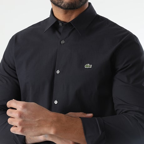 Lacoste - Chemise Manches Longues Logo Brodé Crocodile Noir