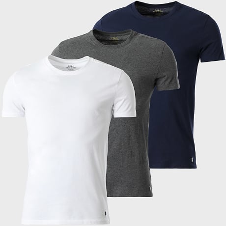 Polo Ralph Lauren - Lot De 3 Tee Shirts Original Player Blanc Bleu Marine Gris Anthracite Chiné