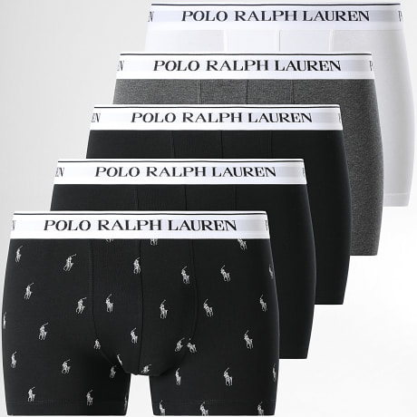 Polo Ralph Lauren - Pack de 5 Boxers Blanco Gris Antracita Jaspeado Negro