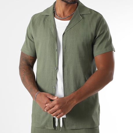 LBO - Camisa Manga Corta Lino 1855 Caqui Verde