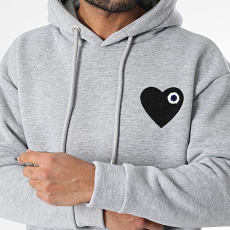 ADJ - Sweat Capuche Coeur Chic Gris Chiné Noir