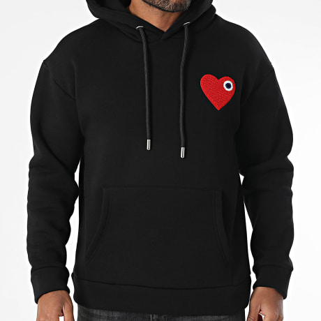ADJ - Sweat Capuche Coeur Chic Noir Rouge