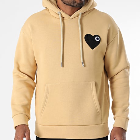 ADJ - Sweat Capuche Coeur Chic Camel Noir