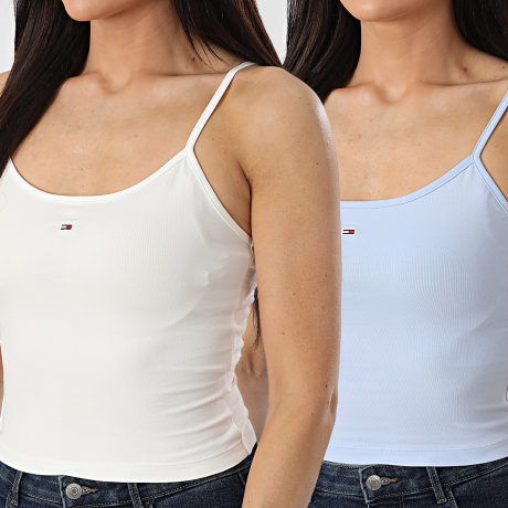 Tommy Jeans - Lot De 2 Débardeurs Femme Essential 8148 Blanc Bleu Clair