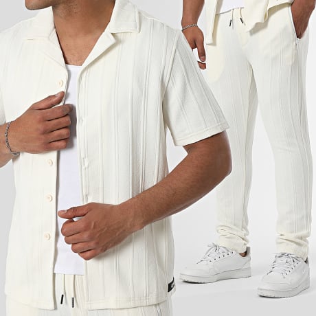 Classic Series - Shirt met korte mouwen en gestreepte broek Ecru