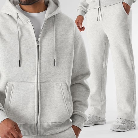 LBO - Co-ord Set Hoodie met rits en capuchon en Joggingbroek 3789 Lichtgrijs gemêleerd
