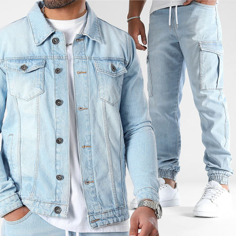 LBO - Blue Wash 3797 Cargo Fit Jeans en Jasje Set