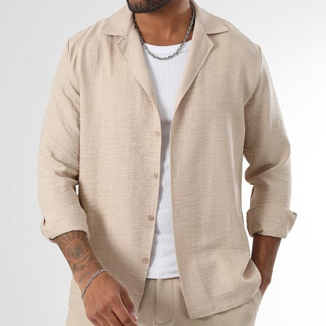 LBO - Chemise Manches Longues Effet Lin 1949 Beige
