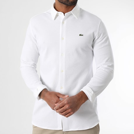 Lacoste - Chemise Manches Longues Logo Brodé Crocodile Slim Fit Blanc