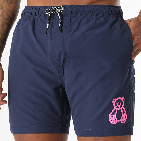 Teddy Yacht Club - Pantaloncini da bagno Outline blu navy rosa fluo