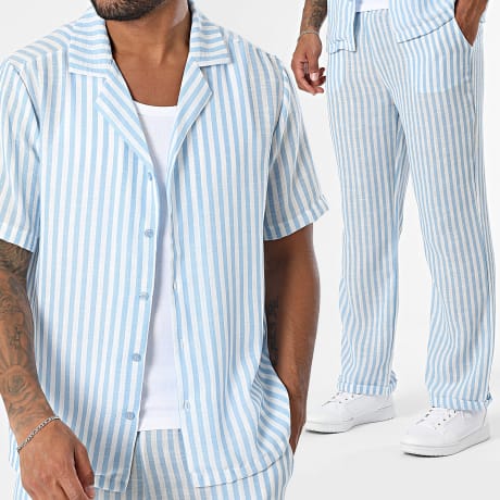 Classic Series - Shirt met korte mouwen en gestreepte broek 125 Wit Lichtblauw