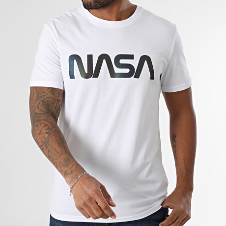 NASA - Tee Shirt Worm Logo Negro Arcoíris Blanco Iridiscente Reflectante