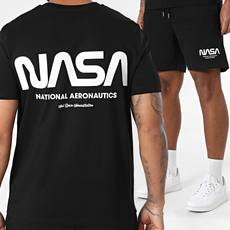 NASA - Conjunto Tee Shirt Y Pantalones Cortos Jogging Futurista Negro Blanco