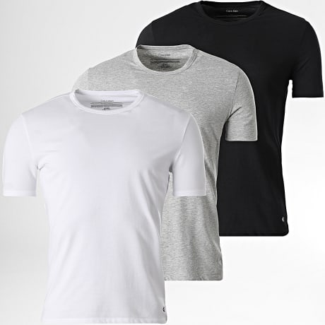 Calvin Klein - Lot De 3 Tee Shirts Slim 4185 Blanc Gris Chiné Noir