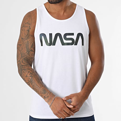 NASA - Camiseta sin mangas Worm Black Rainbow Blanco Iridiscente Reflectante