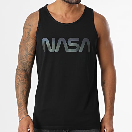 NASA - Camiseta Sin Mangas Worm Black Rainbow Negro Iridiscente Reflectante