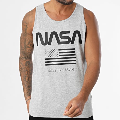 NASA - Camiseta sin mangas Flag Born In US Gris Jaspeado Negro