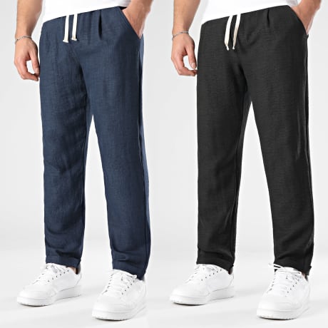 LBO - Lot De 2 Pantalons Effet Lin 2025 Noir Bleu Marine