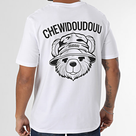 Chewidoudouu - T-shirt de peluche branca preta de tamanho grande