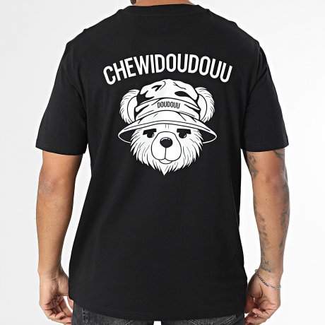 Chewidoudouu - T-shirt de peluche preta e branca de tamanho grande