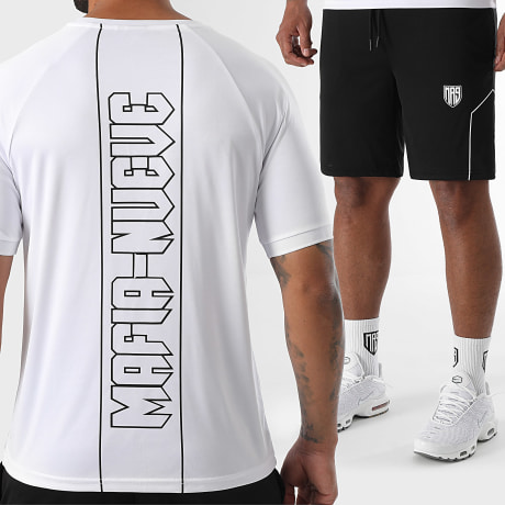 MA9 Mafia Nueve - Co-ord Set T-Shirt En Joggingbroek Short Essential Back Tape Wit Zwart