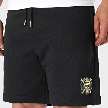 One Piece - Pantalones cortos de Jogging Badge Logo Negro Doré