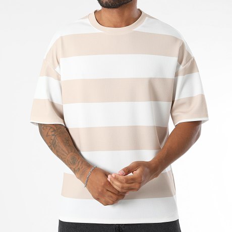 LBO - T-Shirt Texturizado Largo A Listras Grossas 2695 Branco Bege