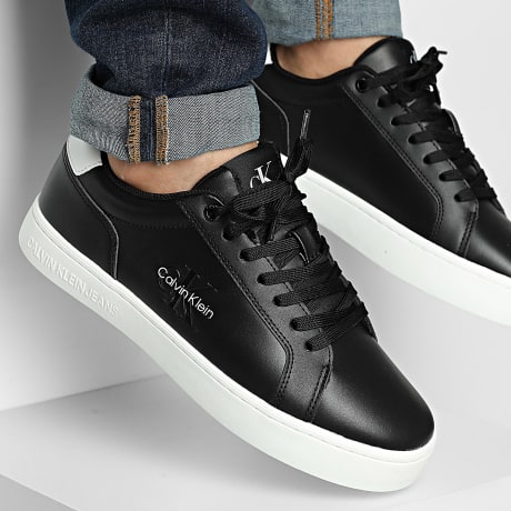 Calvin Klein - Classic Cupsole Mono Leather 1369 Zwart Helder Wit Sneakers