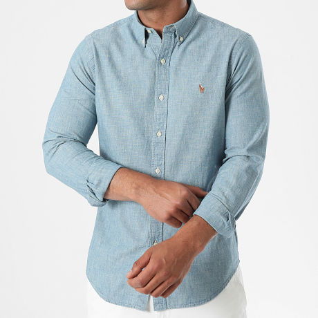 Polo Ralph Lauren - Chemise Jean Manches Longues Slim Oxford Bleu Denim
