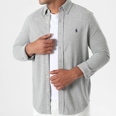 Polo Ralph Lauren - Camisa Mangas Largas Original Player Gris Jaspeado