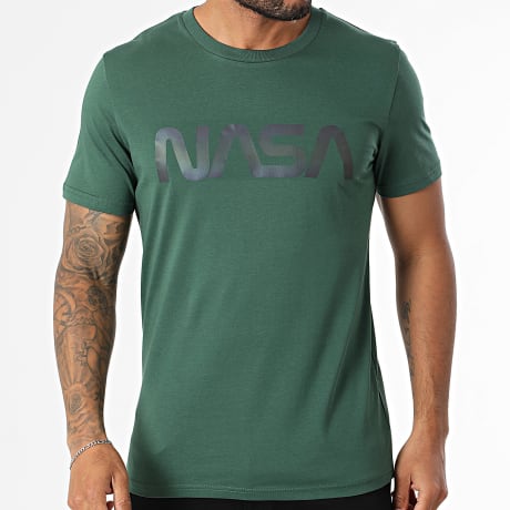 NASA - Camiseta Gusano Logo Negro Arco Iris Verde Botella