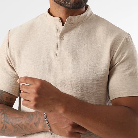 LBO - Polo Korte Mouwen Opstaande Kraag Linnen Look 1536 Beige