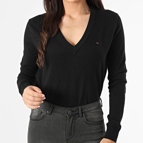 Tommy Jeans - Jersey de mujer Essential 9888 con cuello en V Negro