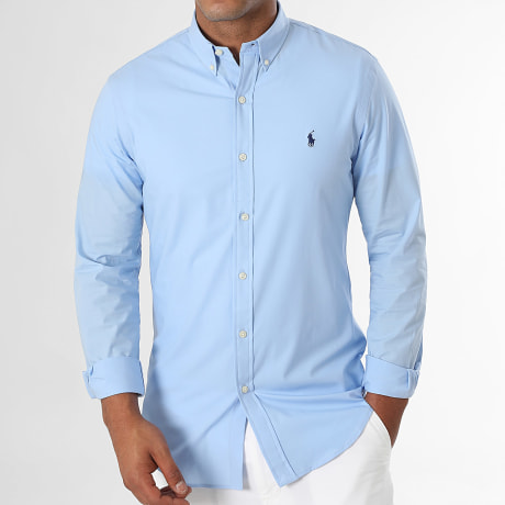 Polo Ralph Lauren - Camisa Manga Larga Slim Original Player Azul Claro