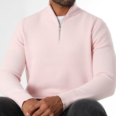 LBO - Pull Col Zippé Maille Texturée 2007 Rose Clair