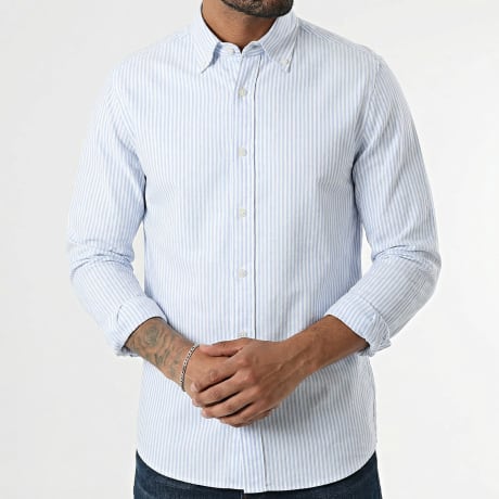 LBO - Chemise Manches Longues Rayures Oxford 0005 Bleu Blanc