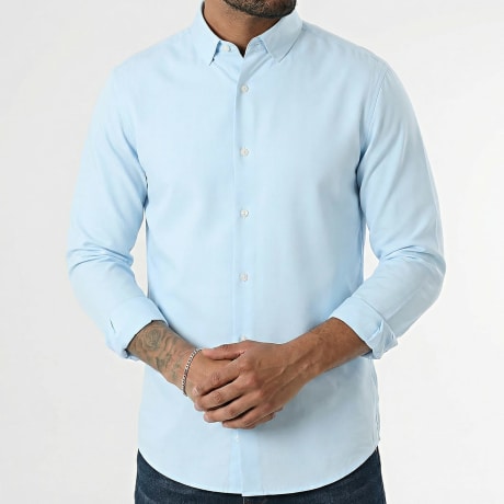 Premium Basics - Long Sleeve Linen Effect Shirt 0013 Light Blue