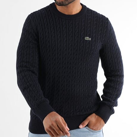 Lacoste - Pull Maille Regular Fit Logo Brodé Crocodile Bleu Marine